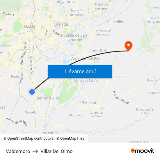 Valdemoro to Villar Del Olmo map