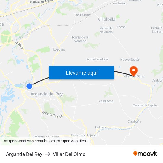 Arganda Del Rey to Villar Del Olmo map