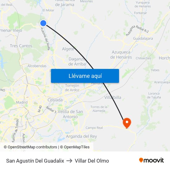 San Agustín Del Guadalix to Villar Del Olmo map