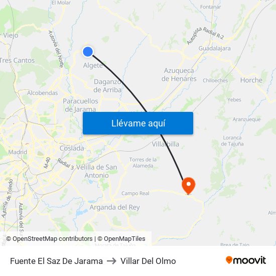 Fuente El Saz De Jarama to Villar Del Olmo map