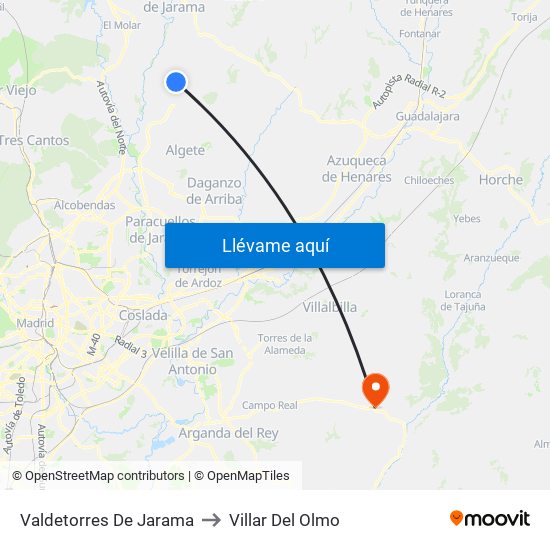 Valdetorres De Jarama to Villar Del Olmo map