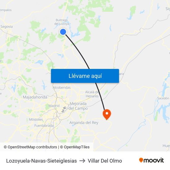 Lozoyuela-Navas-Sieteiglesias to Villar Del Olmo map