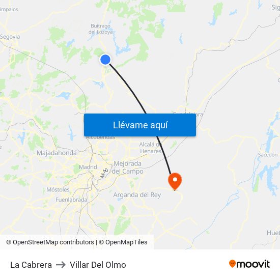 La Cabrera to Villar Del Olmo map