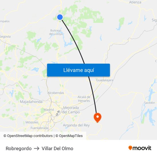 Robregordo to Villar Del Olmo map