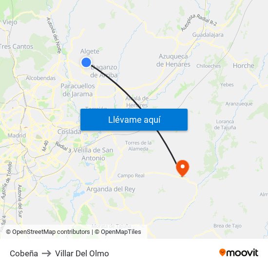 Cobeña to Villar Del Olmo map
