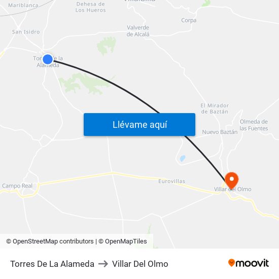 Torres De La Alameda to Villar Del Olmo map