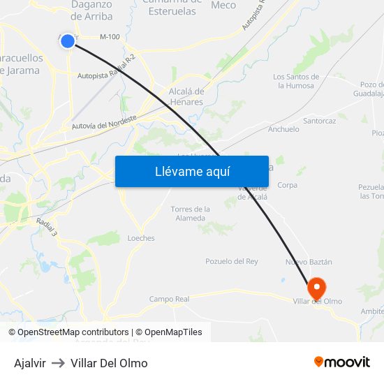 Ajalvir to Villar Del Olmo map