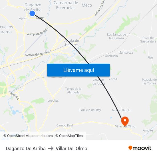 Daganzo De Arriba to Villar Del Olmo map