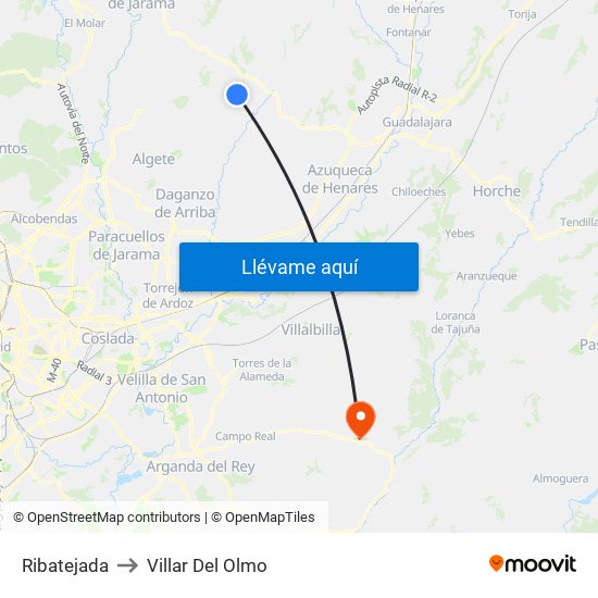 Ribatejada to Villar Del Olmo map