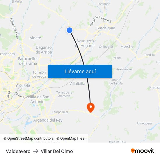 Valdeavero to Villar Del Olmo map