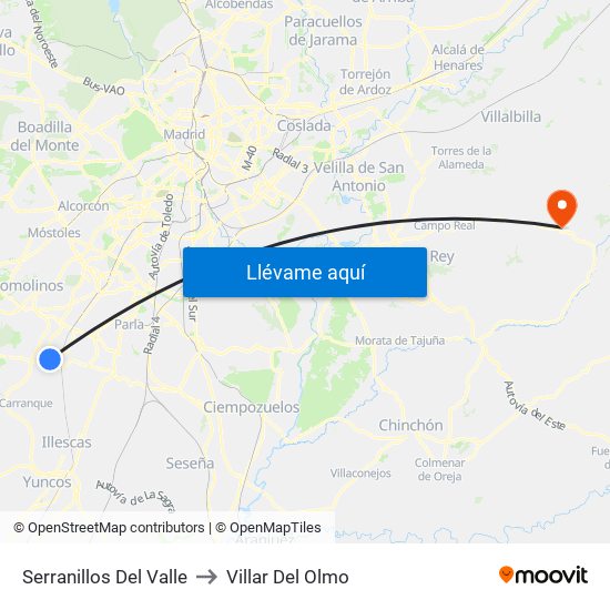 Serranillos Del Valle to Villar Del Olmo map