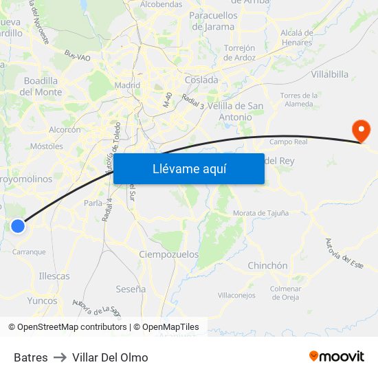 Batres to Villar Del Olmo map
