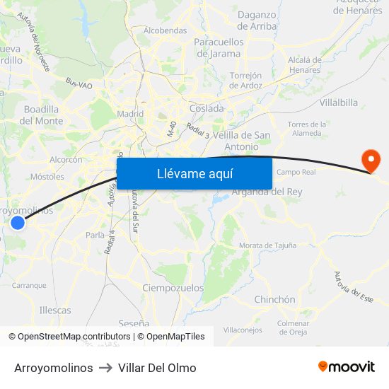 Arroyomolinos to Villar Del Olmo map