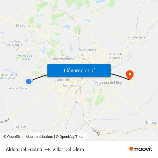 Aldea Del Fresno to Villar Del Olmo map
