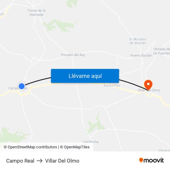Campo Real to Villar Del Olmo map