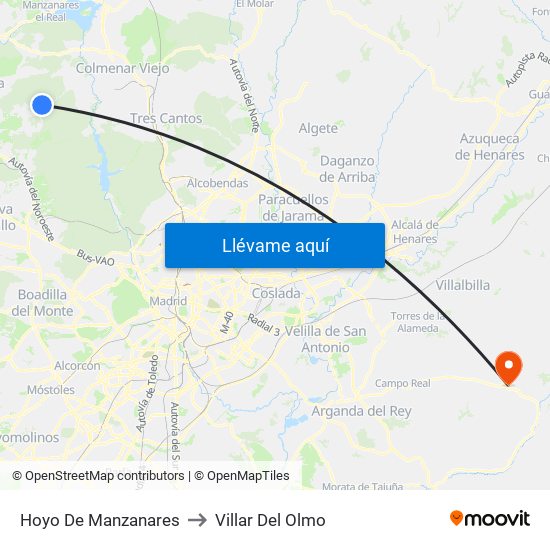 Hoyo De Manzanares to Villar Del Olmo map