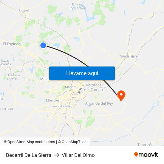 Becerril De La Sierra to Villar Del Olmo map