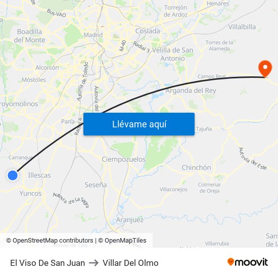 El Viso De San Juan to Villar Del Olmo map
