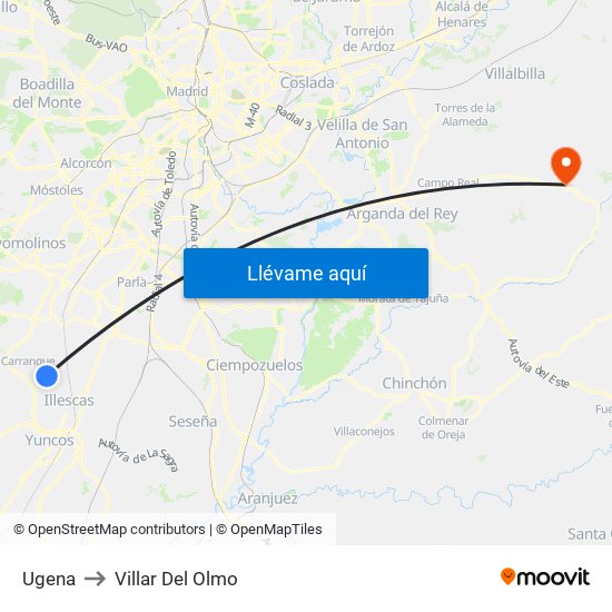 Ugena to Villar Del Olmo map