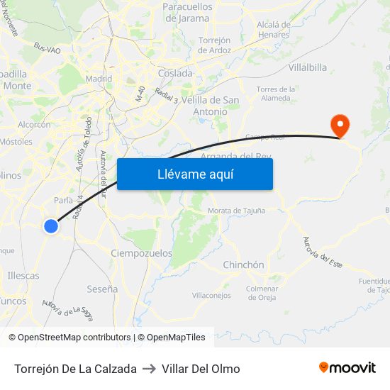 Torrejón De La Calzada to Villar Del Olmo map