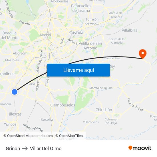 Griñón to Villar Del Olmo map