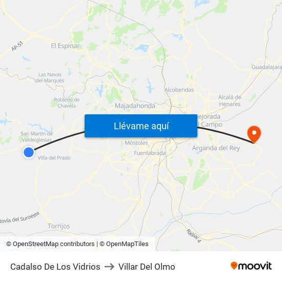 Cadalso De Los Vidrios to Villar Del Olmo map
