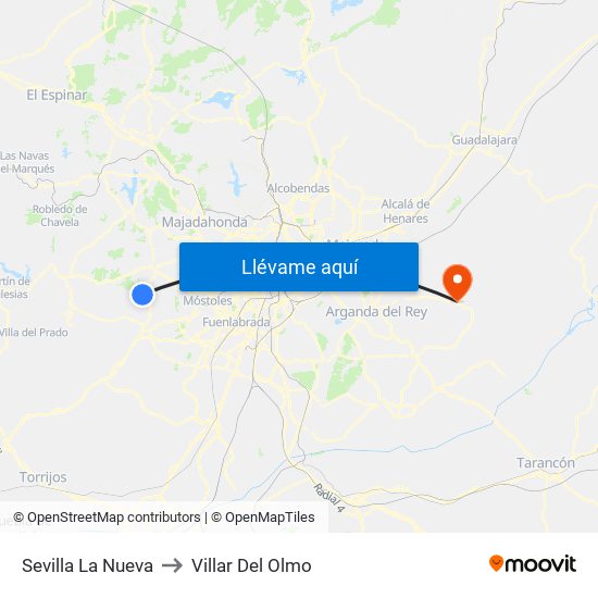 Sevilla La Nueva to Villar Del Olmo map