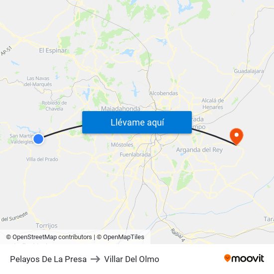 Pelayos De La Presa to Villar Del Olmo map