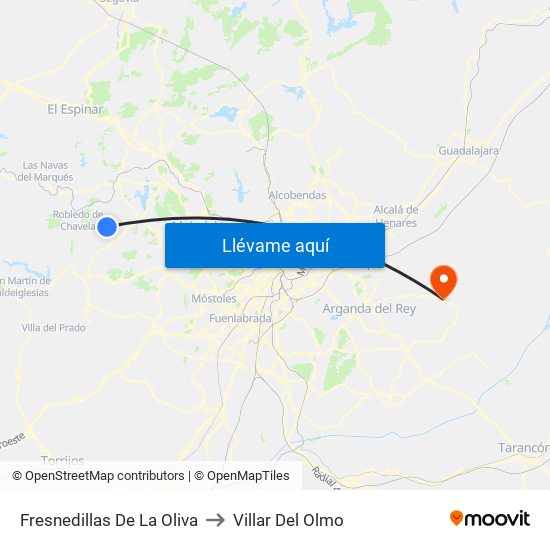 Fresnedillas De La Oliva to Villar Del Olmo map