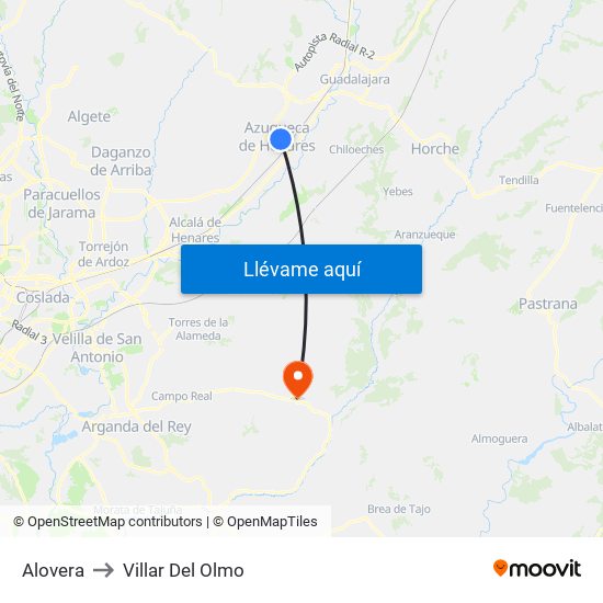 Alovera to Villar Del Olmo map