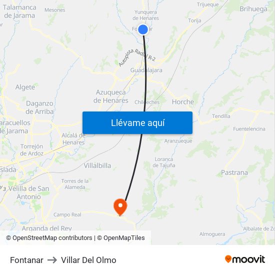 Fontanar to Villar Del Olmo map