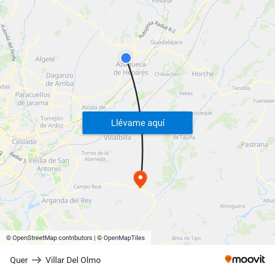 Quer to Villar Del Olmo map