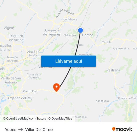 Yebes to Villar Del Olmo map