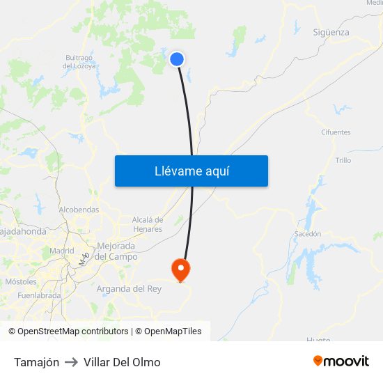 Tamajón to Villar Del Olmo map