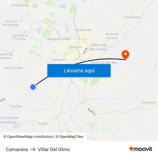 Camarena to Villar Del Olmo map