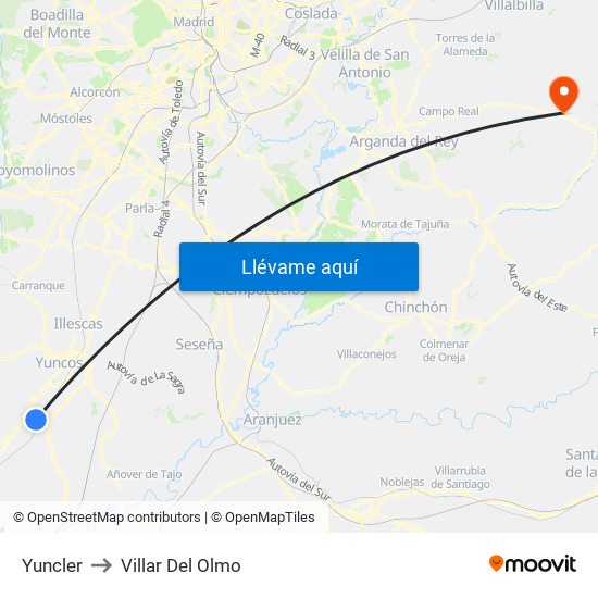 Yuncler to Villar Del Olmo map