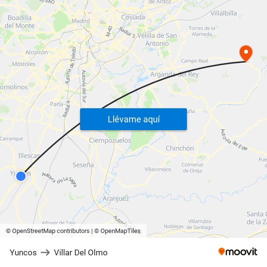 Yuncos to Villar Del Olmo map