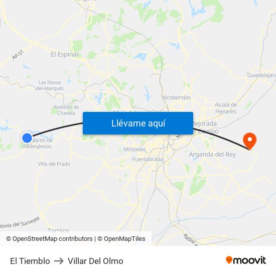 El Tiemblo to Villar Del Olmo map
