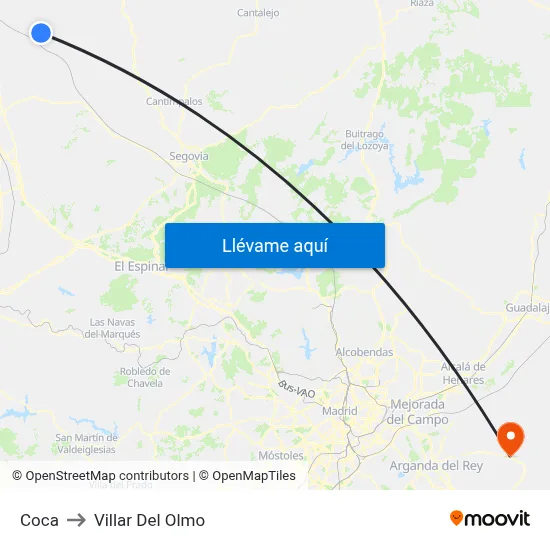 Coca to Villar Del Olmo map