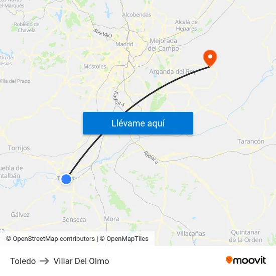 Toledo to Villar Del Olmo map