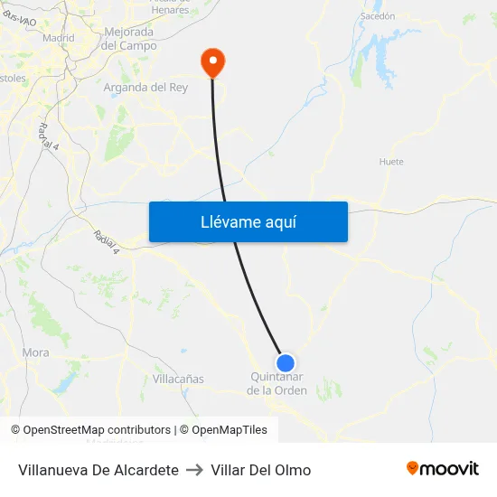 Villanueva De Alcardete to Villar Del Olmo map