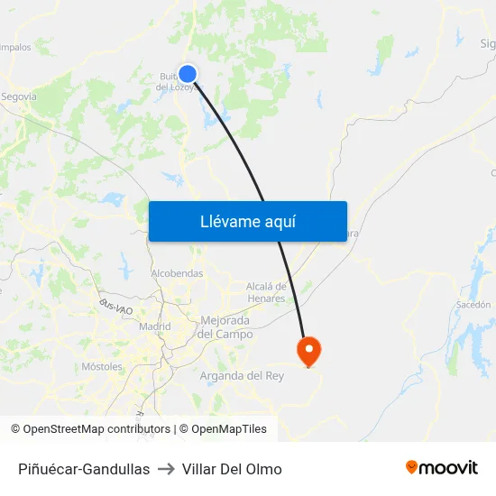 Piñuécar-Gandullas to Villar Del Olmo map