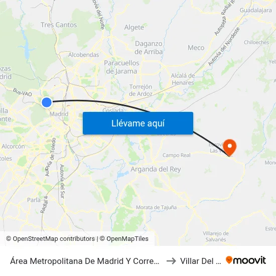 Área Metropolitana De Madrid Y Corredor Del Henares to Villar Del Olmo map