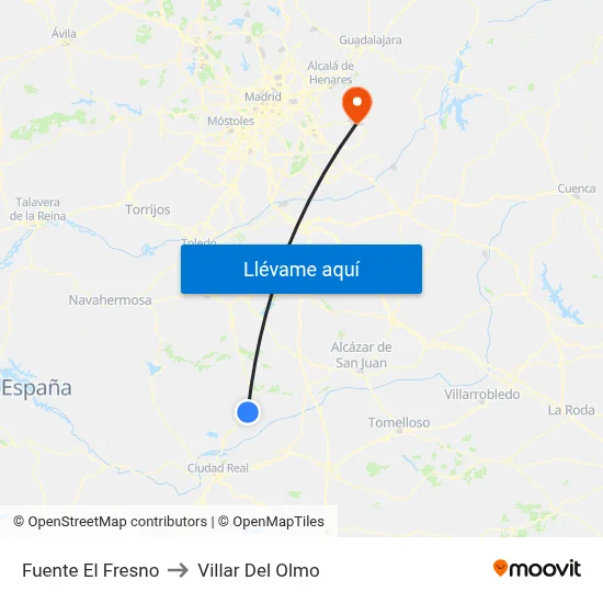 Fuente El Fresno to Villar Del Olmo map