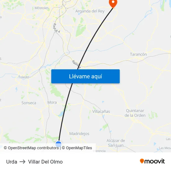 Urda to Villar Del Olmo map