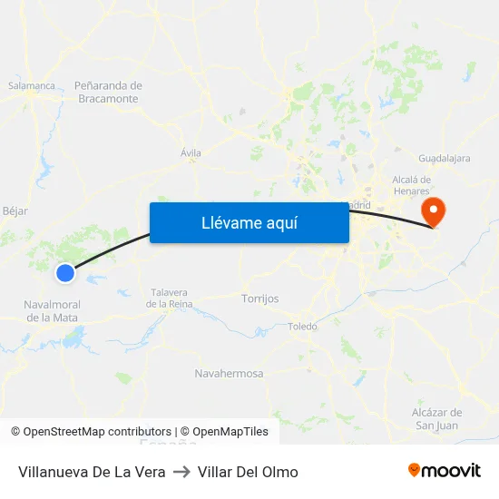 Villanueva De La Vera to Villar Del Olmo map
