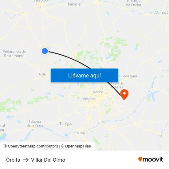 Orbita to Villar Del Olmo map