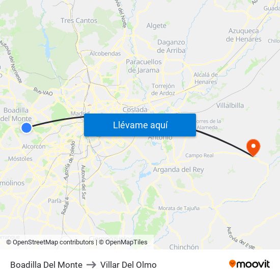 Boadilla Del Monte to Villar Del Olmo map