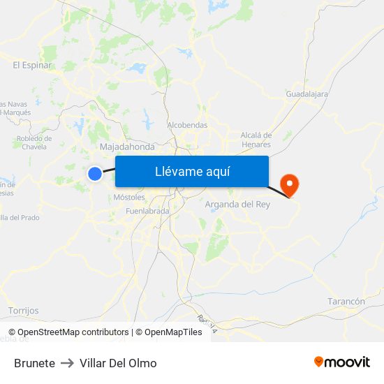 Brunete to Villar Del Olmo map
