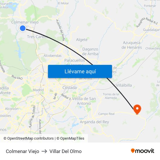 Colmenar Viejo to Villar Del Olmo map